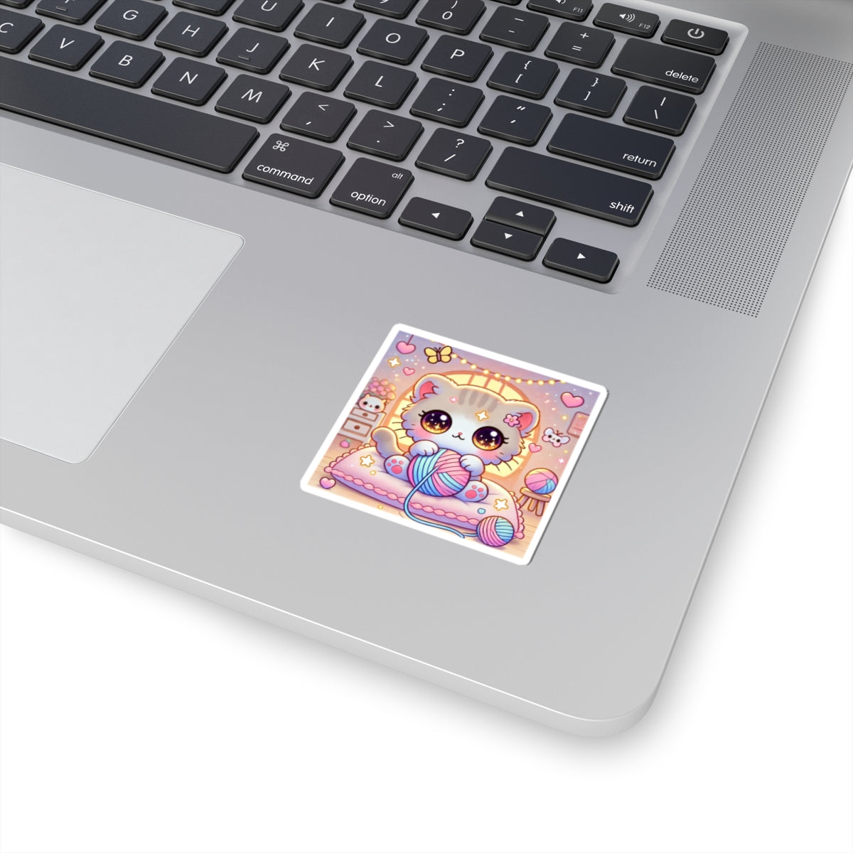 Cozy Kawaii Knitting Cat Pastel Yarn Sticker