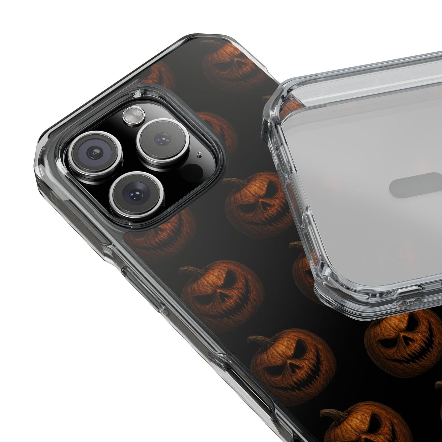 Magnet Cover, Halloween Pumpkin Spooky Phone Case, Horror Jack-O-Lantern Black Case, Magnetic Clear Impact Cover, Scary Cellphone Slim