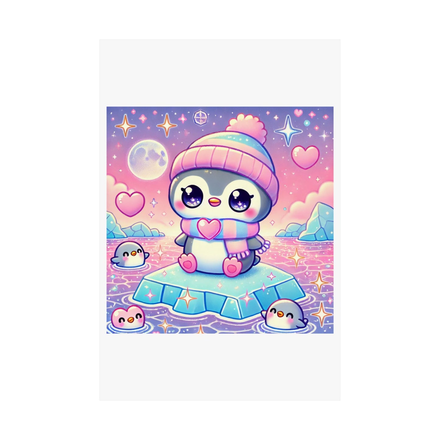 Cute Winter Penguin Ice Floe Kawaii Art Poster