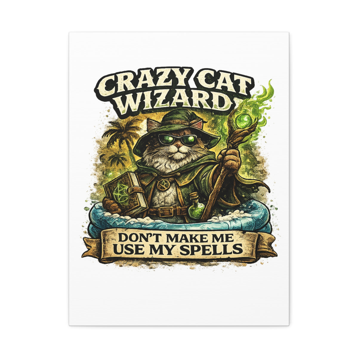 Crazy Cat Wizard Funny Fantasy Magic Canvas Art