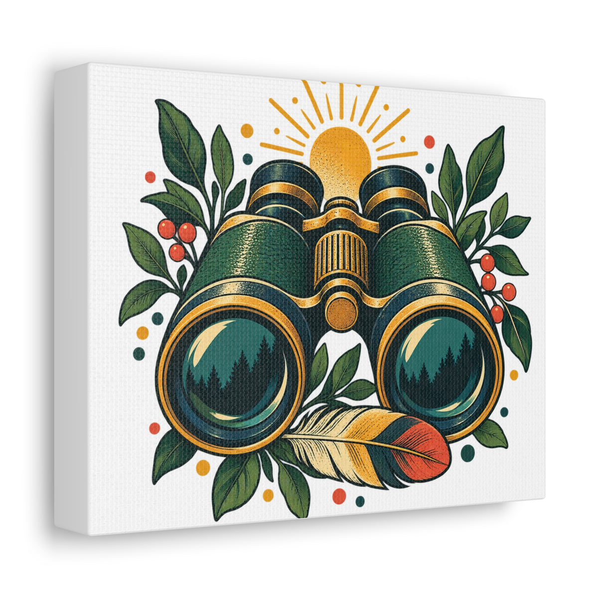 Retro Binoculars and Botanical Birdwatching Art Canvas