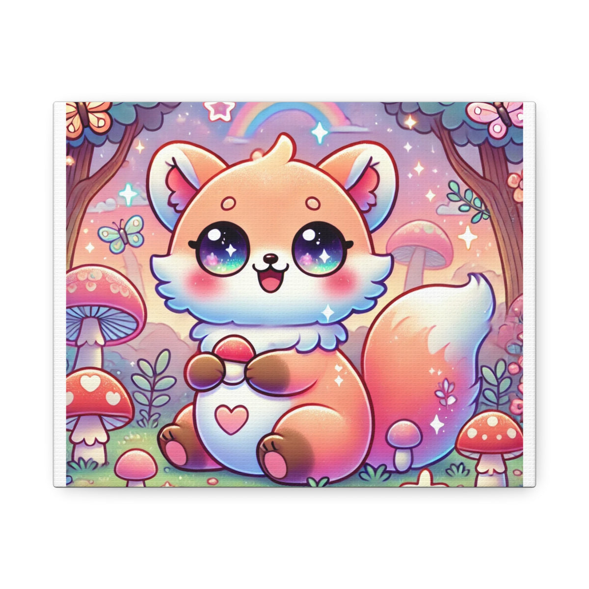 Pastel Woodland Fox Mushroom Kawaii Canvas Wall Art