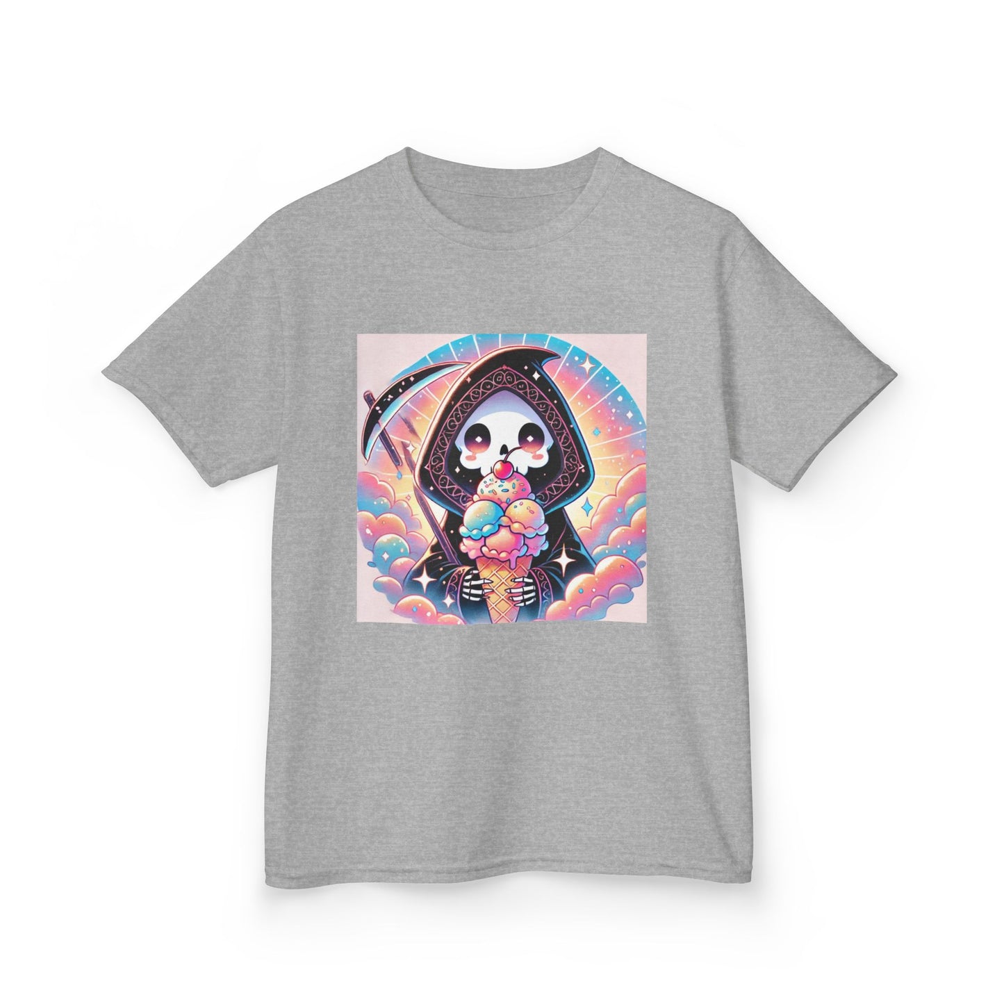 Grim Reaper Ice Cream Kawaii Anime Kids Short Sleeve Tee - Cute & Stylish Graphic T-Shirt - Fun Gift for Boys Girls!