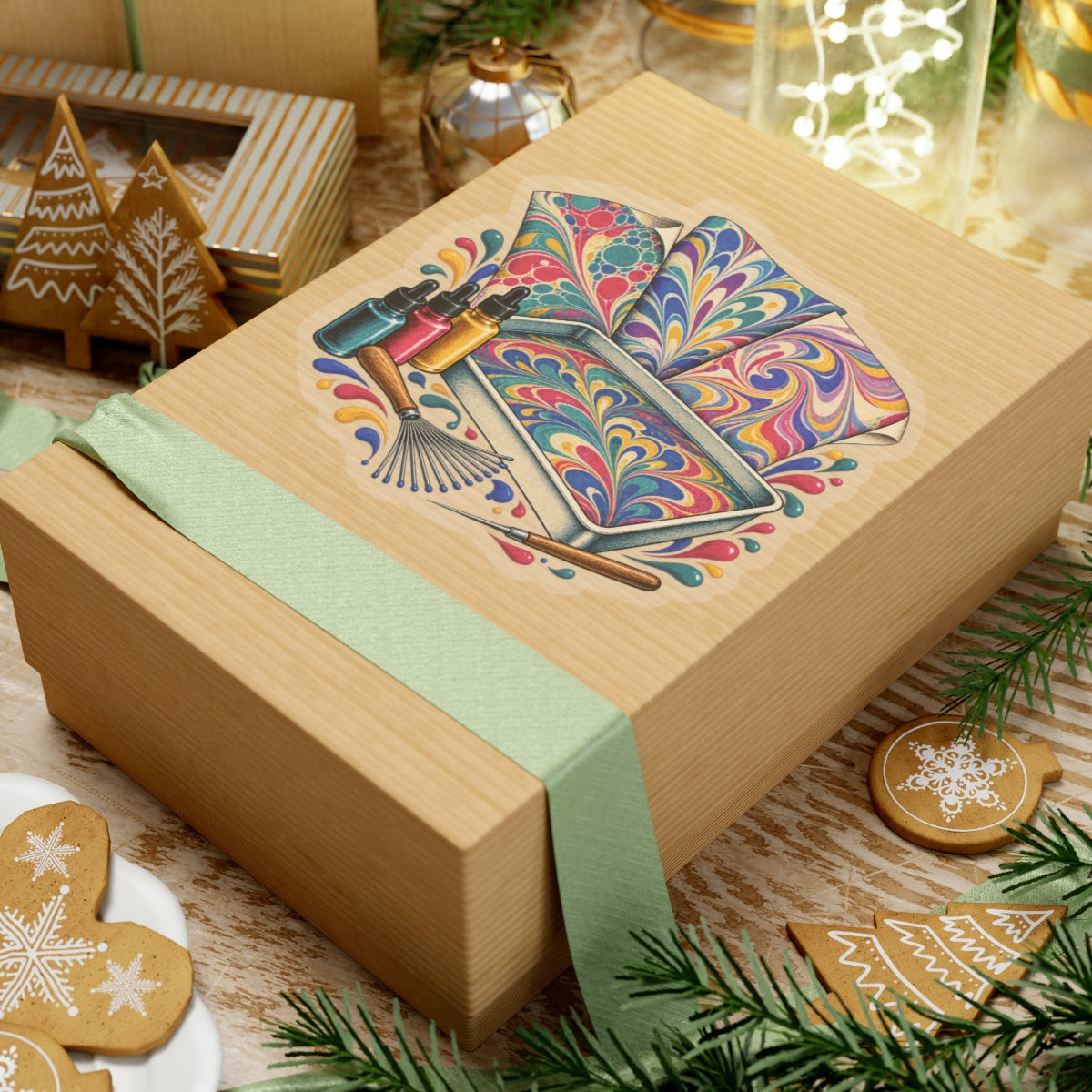 Colorful Paper Marbling Workshop Sticker
