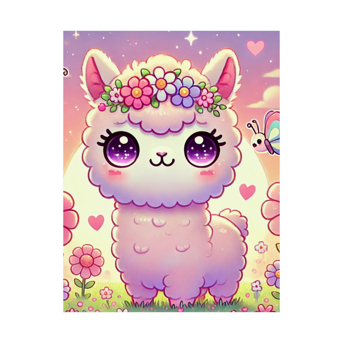 Pastel Floral Alpaca Garden Kawaii Wall Art Poster