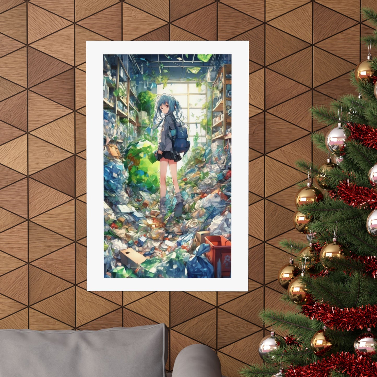 Green Recycling Alley Anime Girl Urban Green Poster