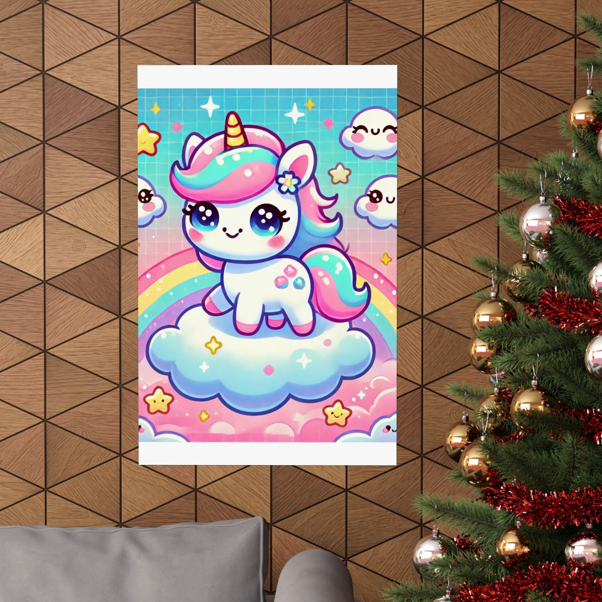 Pastel Rainbow Unicorn Cloud Kawaii Wall Art Poster