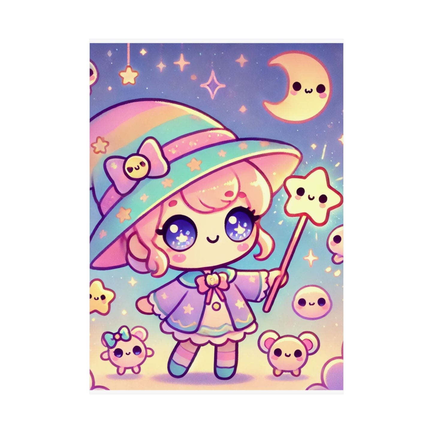 Kawaii Moon Wand Pastel Fantasy Wall Art Poster