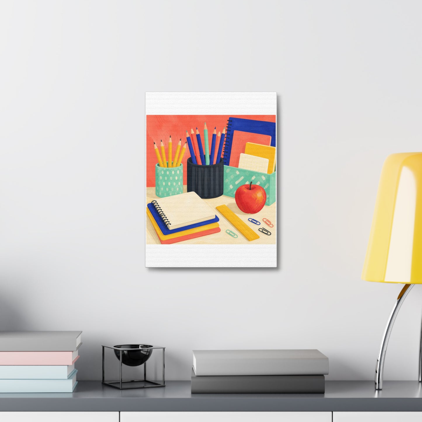 Colorful Teacher Desk Supplies Art Canvas Art
