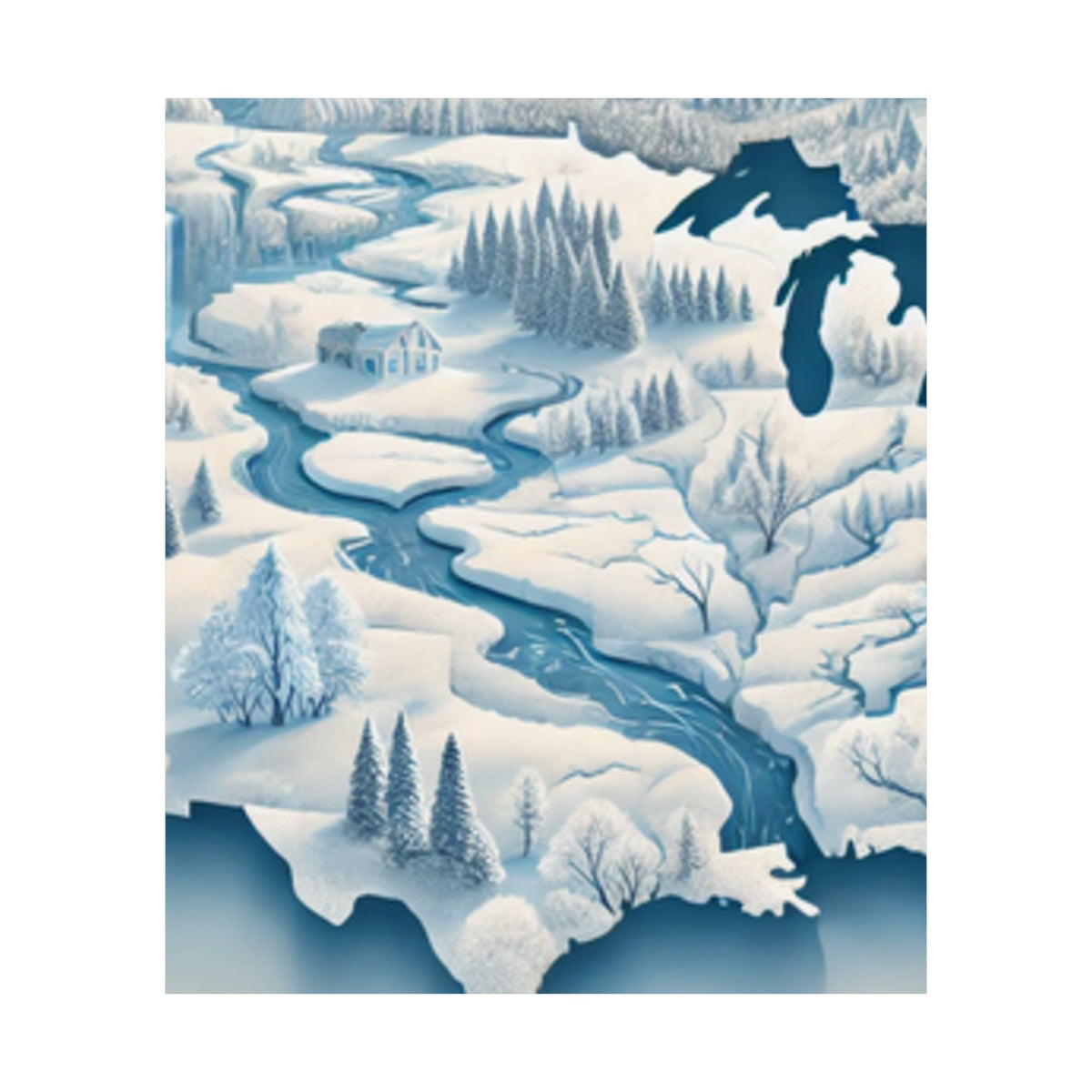 Winter USA Dreamscape Snowy Map Poster Wall Art Decor