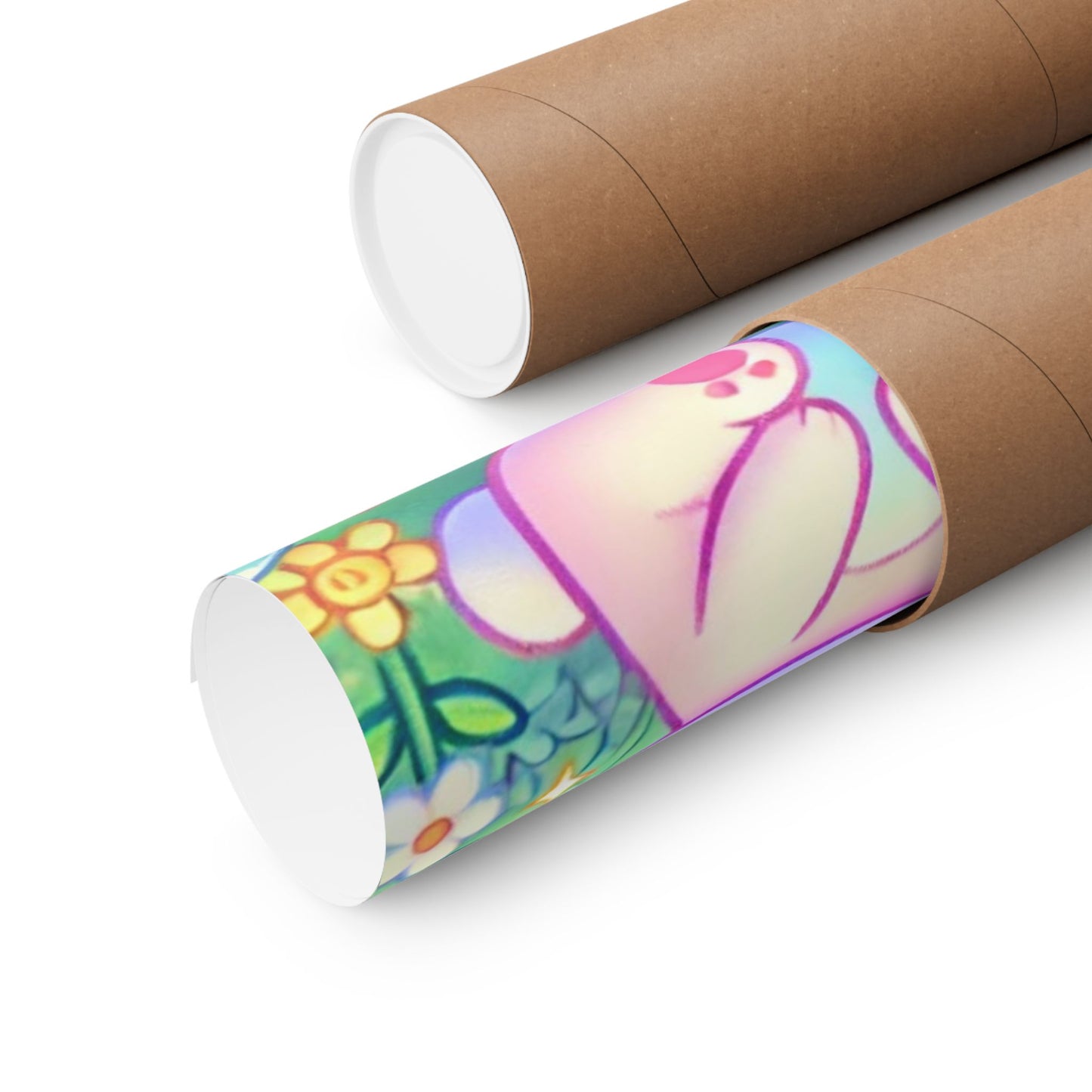 Pastel Panda and Bunny Rainbow Garden Wall Art Poster