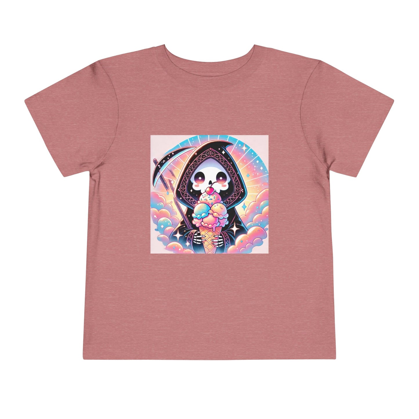 Grim Reaper with Ice Cream Kawaii Anime Toddler Tee - Adorable Short Sleeve Shirt for Kids - Fun & Stylish Gift Idea!