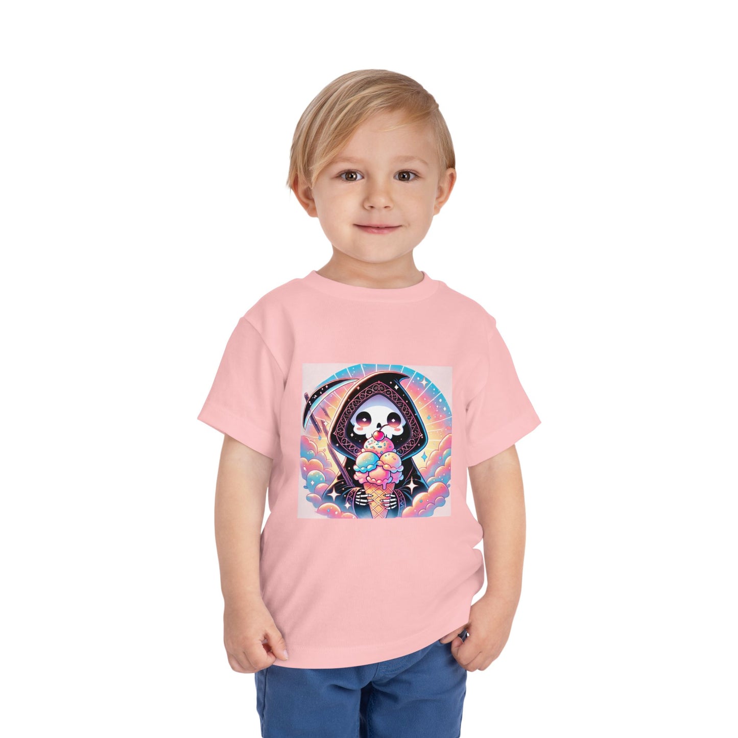 Grim Reaper with Ice Cream Kawaii Anime Toddler Tee - Adorable Short Sleeve Shirt for Kids - Fun & Stylish Gift Idea!