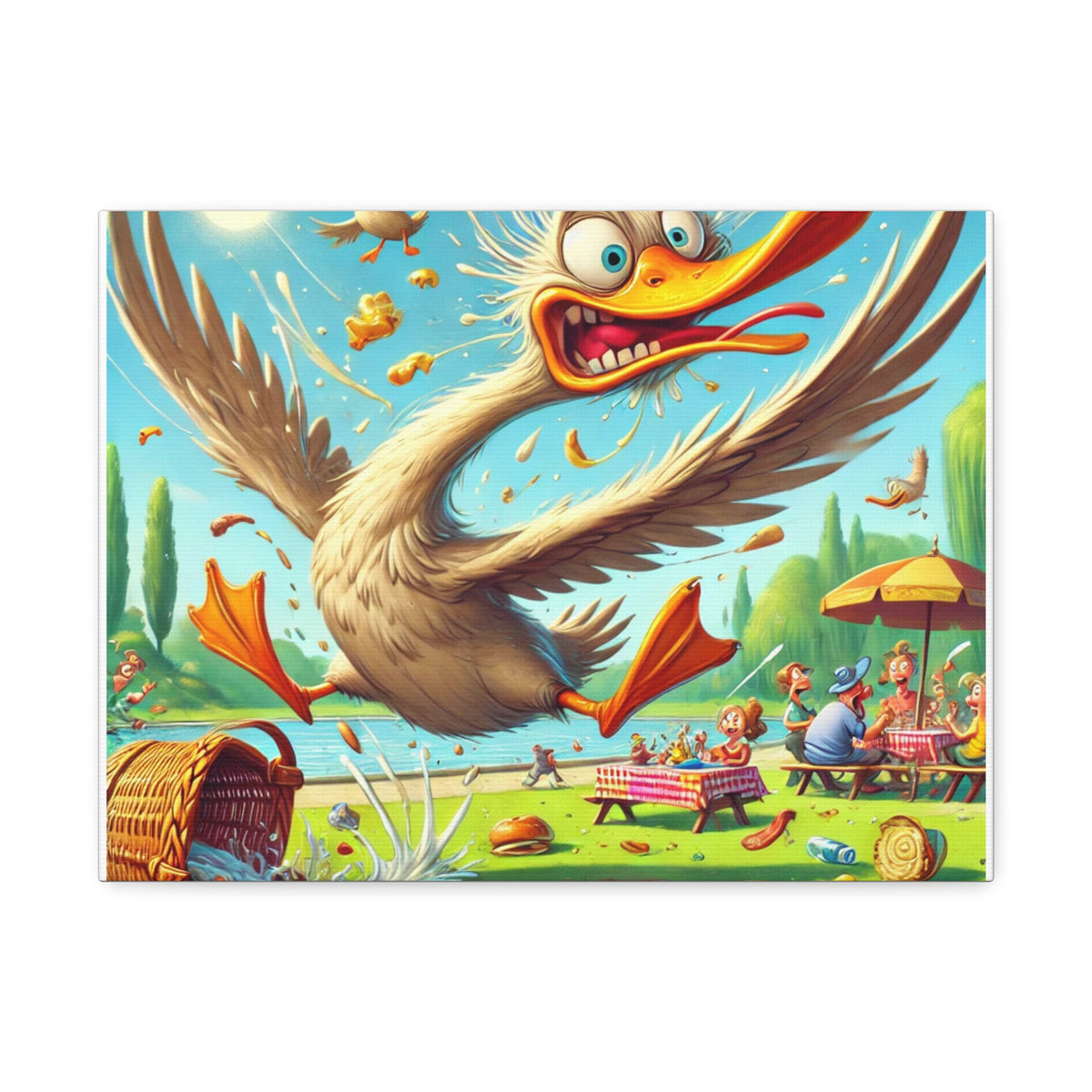 Chaotic Picnic Duck Funny Summer Canvas Wall Art