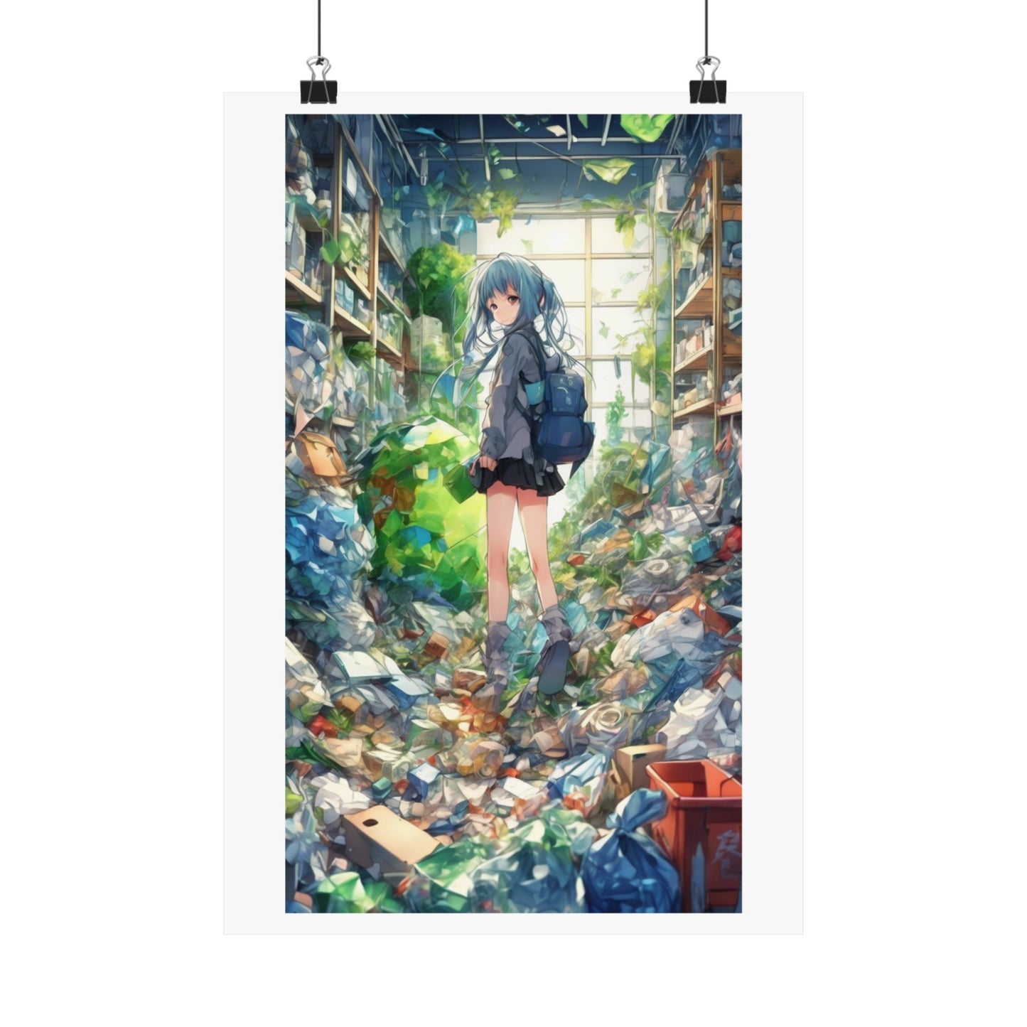 Green Recycling Alley Anime Girl Urban Green Poster