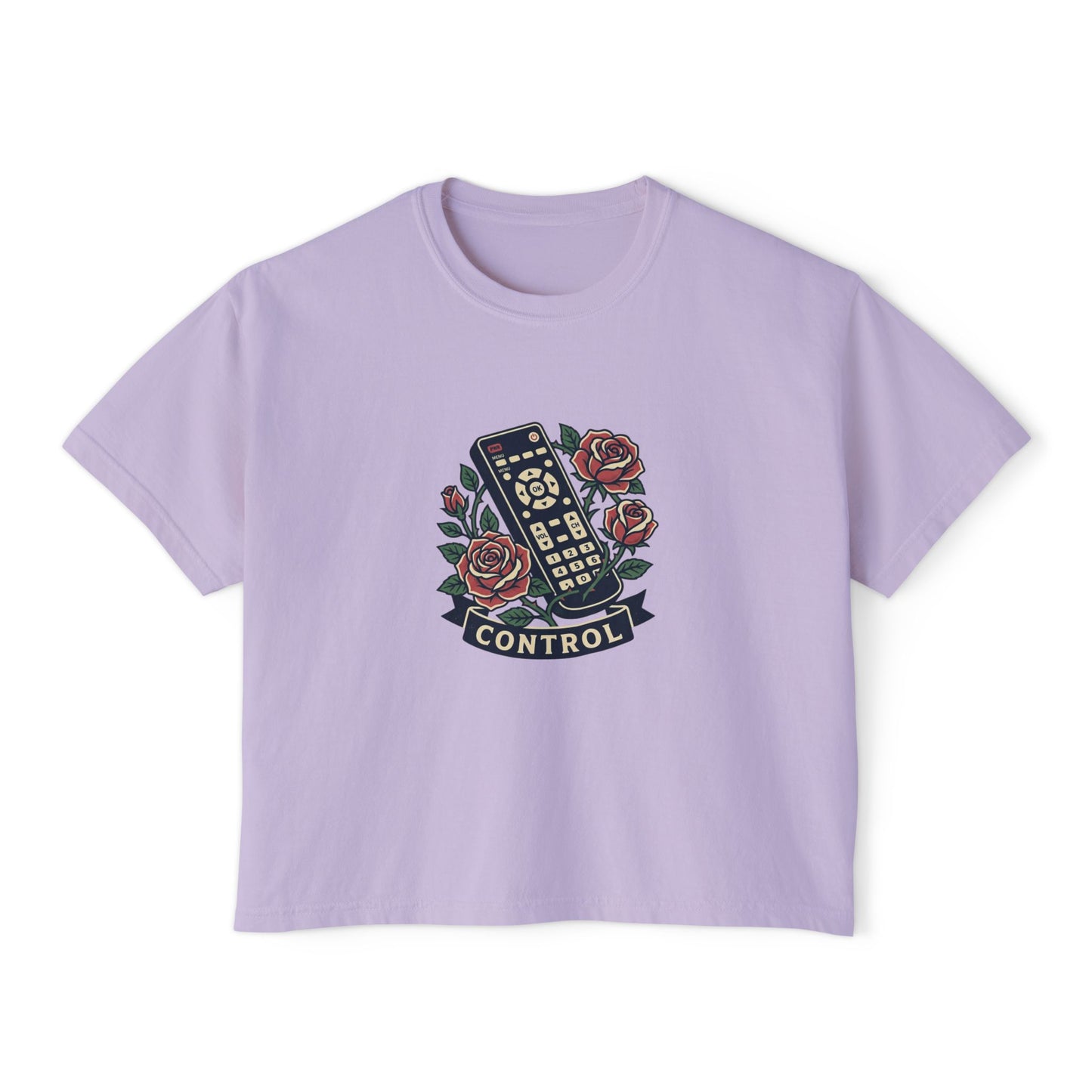 TV Remote with Roses Control Tee | Retro Remote, Floral Graphic Shirt T T-Shirt Women's Ladies Flowers Binge Watcher Gift