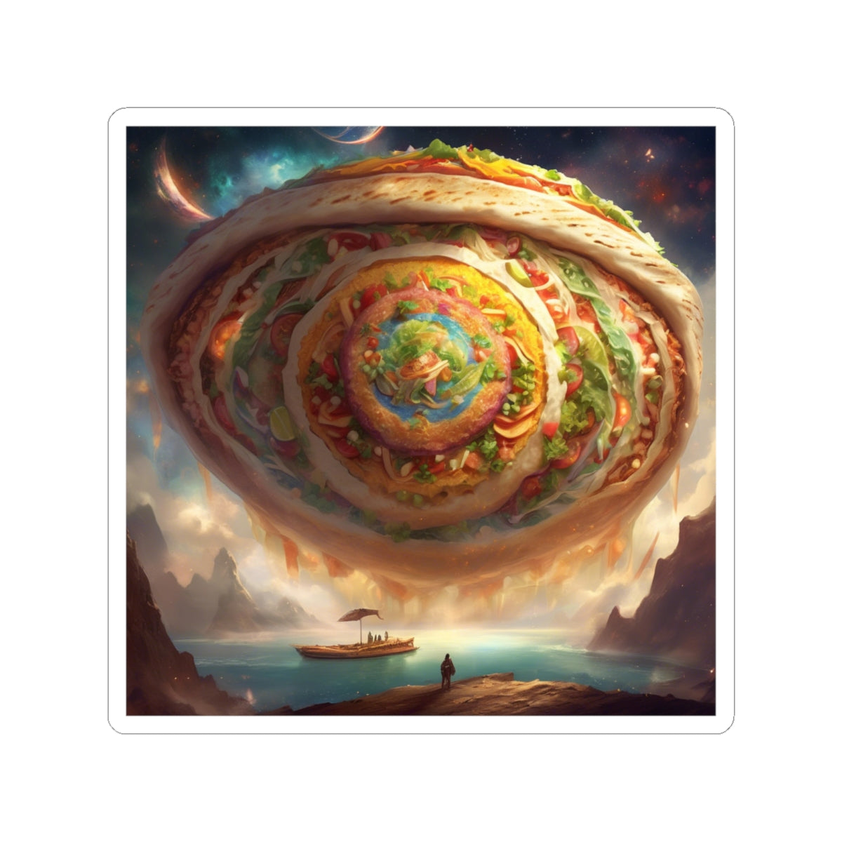 Cosmic Taco Portal Surreal Food Fantasy Art Sticker