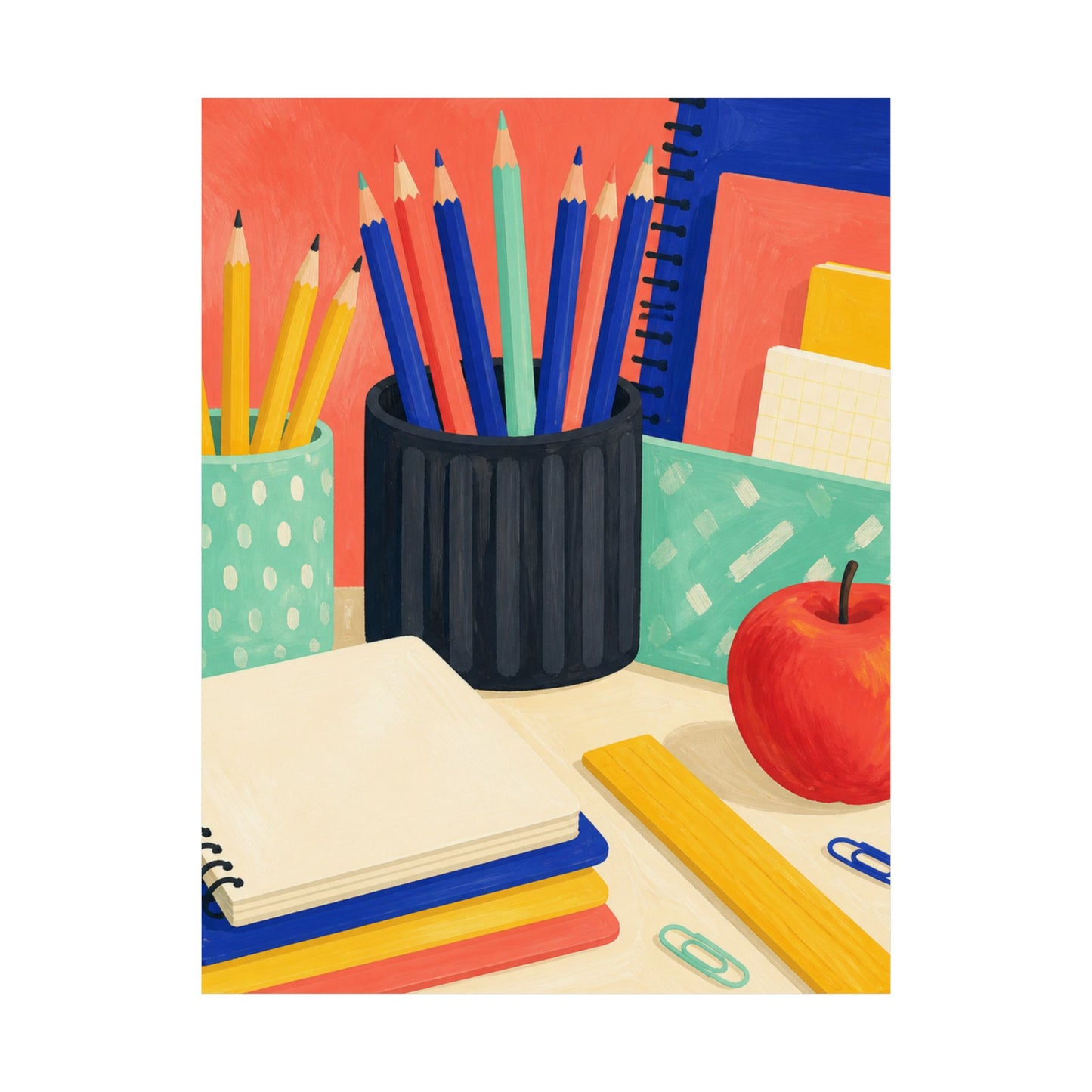 Colorful Teacher Desk Supplies Art Poster