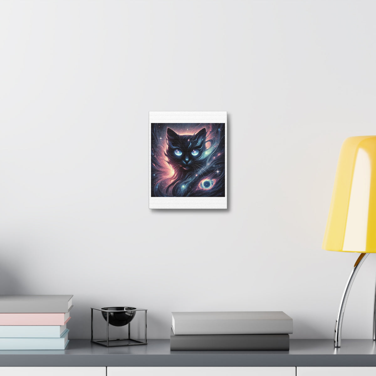 Cosmic Black Cat Galaxy Celestial Canvas Wall Art