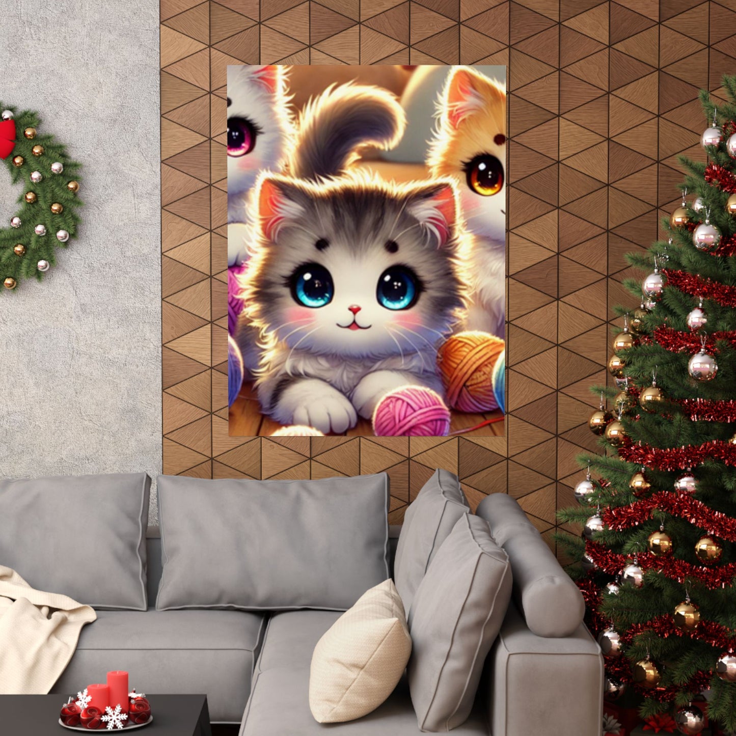 Cozy Yarn Kittens Cute Cat Poster Knitting Room Wall Art Decor