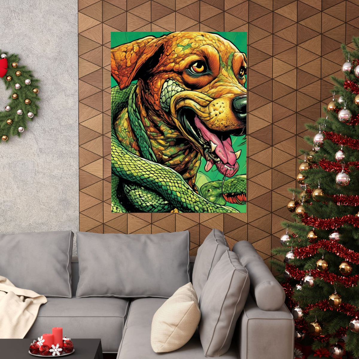 Serpent Guardian Dog Bold Fantasy Creature Art Poster