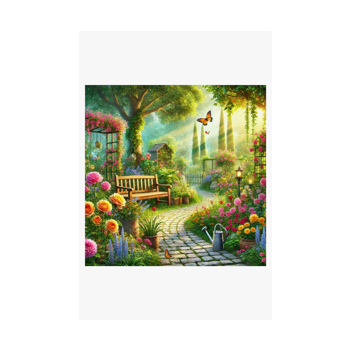 Sunlit Spring Flower Garden Bench Poster