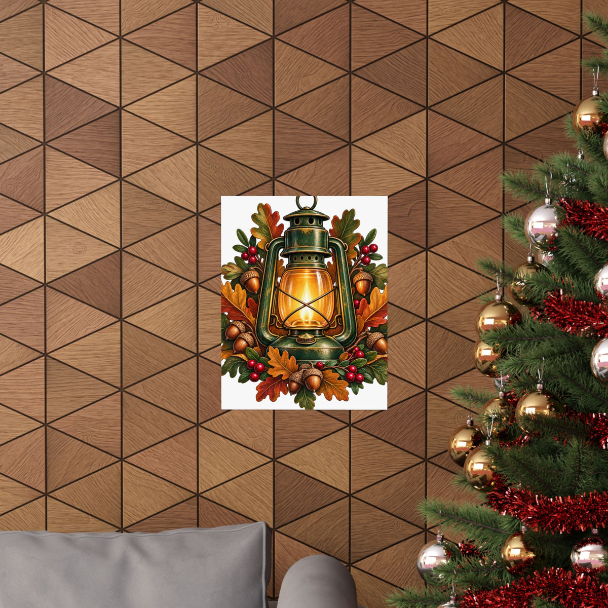 Autumn Oak Lantern and Acorns Poster