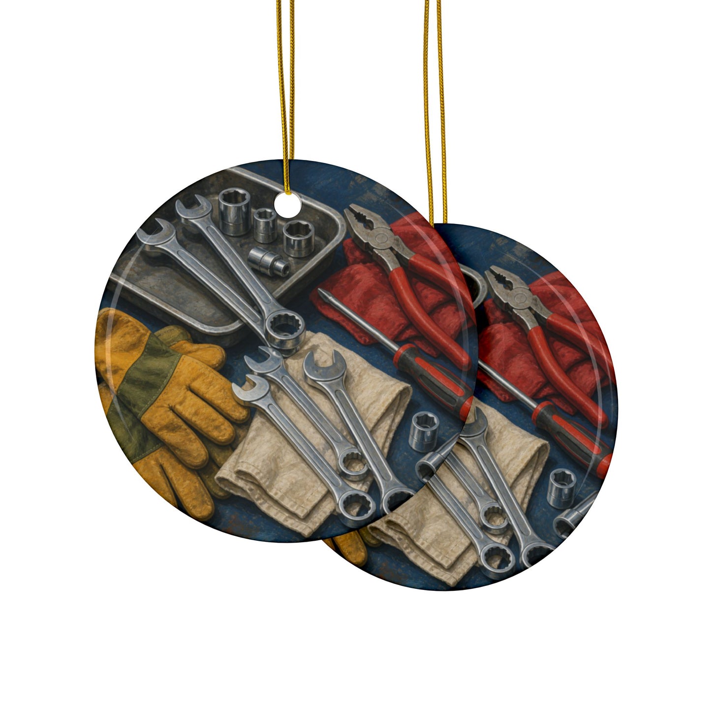 Classic Mechanic Hand Tools Art Ceramic Ornament, Holiday Keepsake and Gift