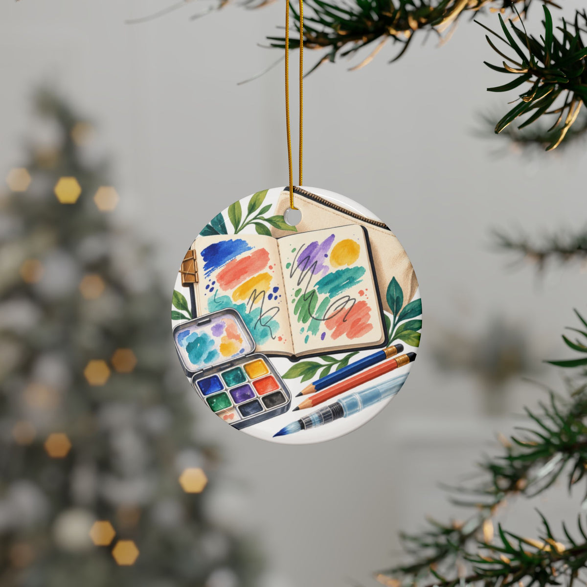 Colorful Urban Sketching Travel Kit Round Ornament
