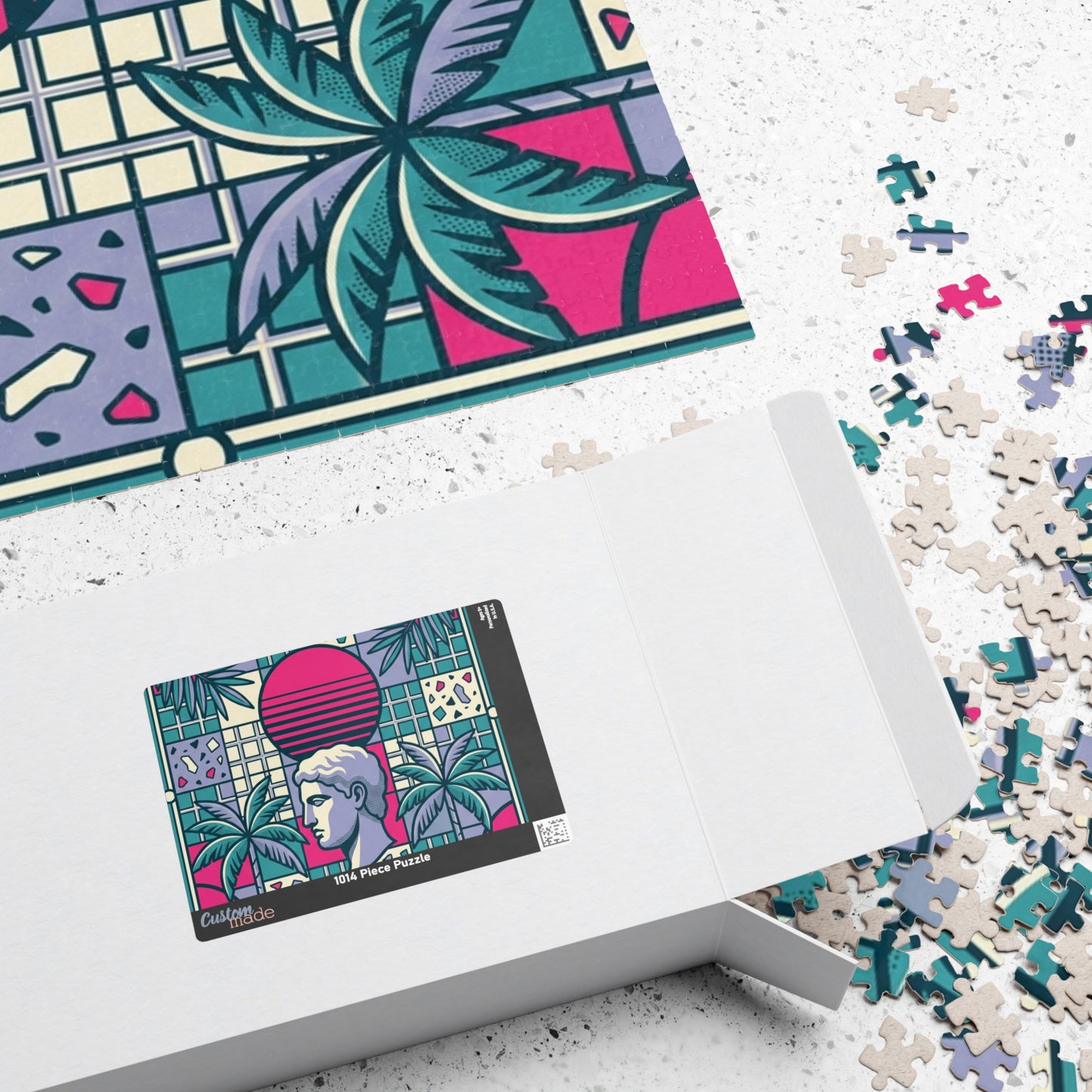 Vaporwave Roman Bust Puzzle | Retro Sunset Palm Trees 252-520-1014 pcs