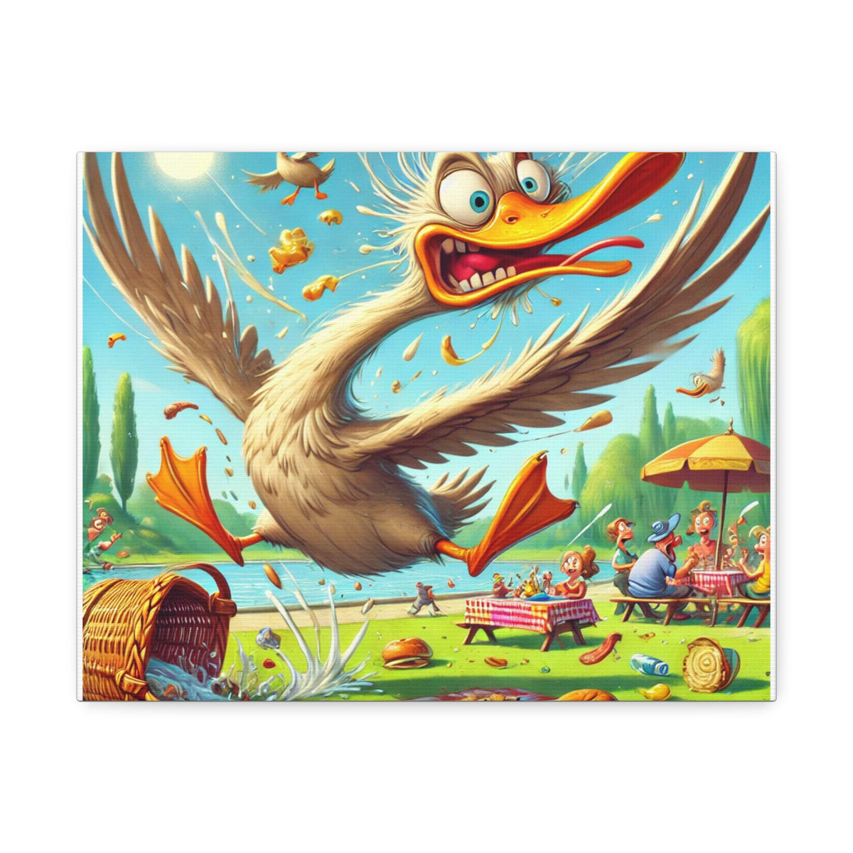 Chaotic Picnic Duck Funny Summer Canvas Wall Art