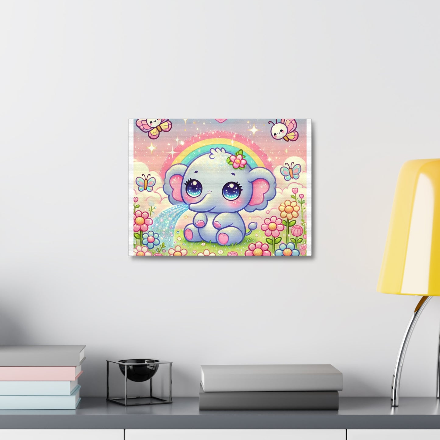 Pastel Rainbow Baby Elephant Floral Canvas Wall Art