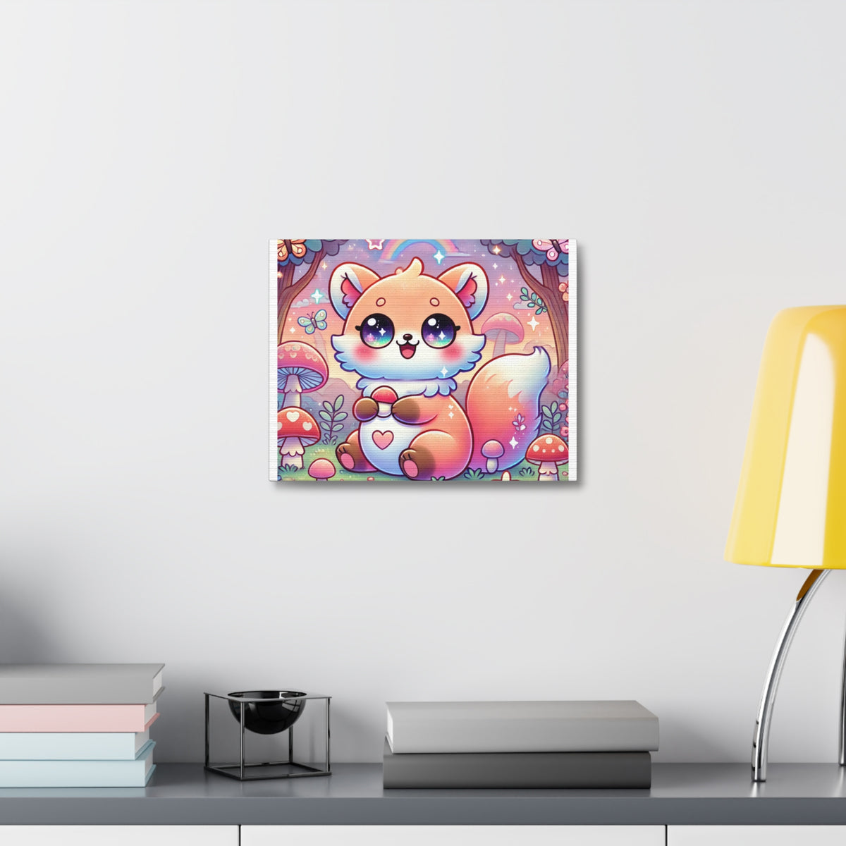 Pastel Woodland Fox Mushroom Kawaii Canvas Wall Art