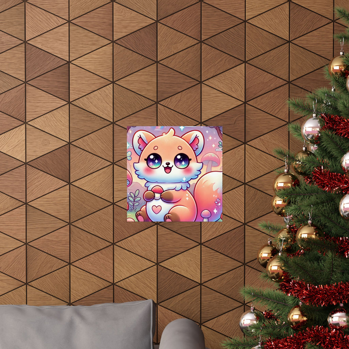 Pastel Woodland Fox Mushroom Kawaii Wall Art Poster