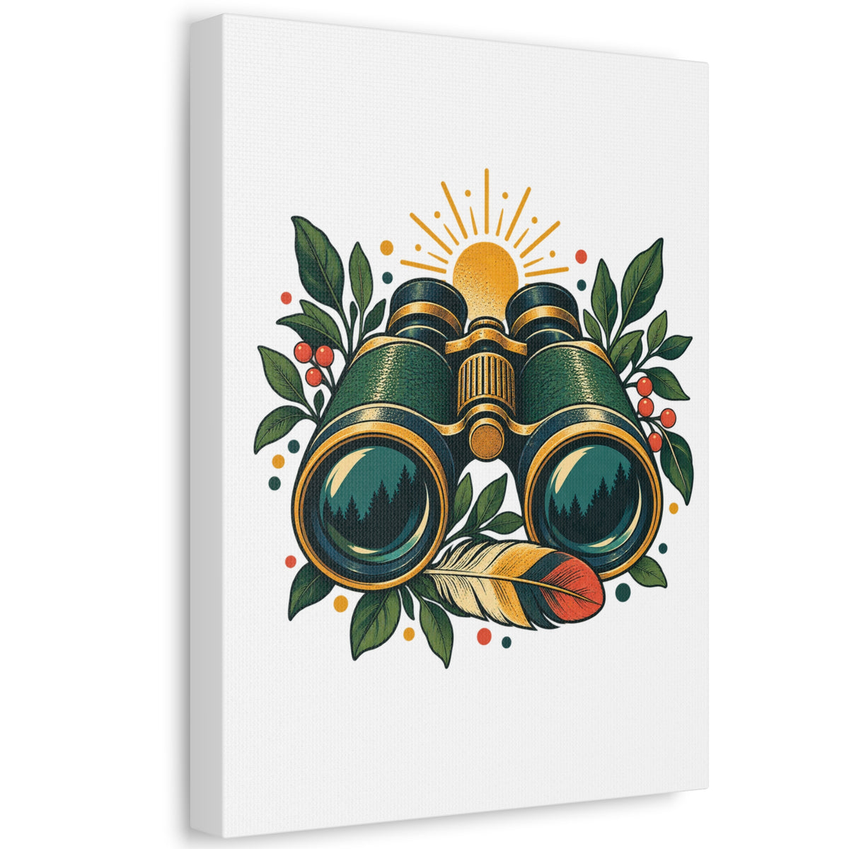 Retro Binoculars and Botanical Birdwatching Art Canvas