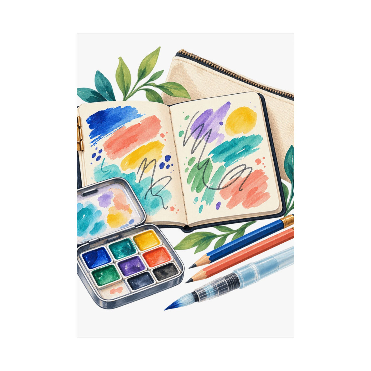 Colorful Urban Sketching Travel Kit Poster