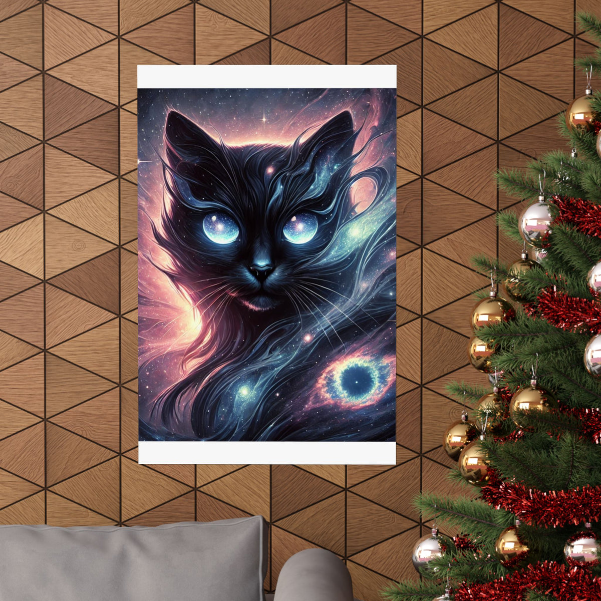 Cosmic Black Cat Galaxy Celestial Wall Art Poster