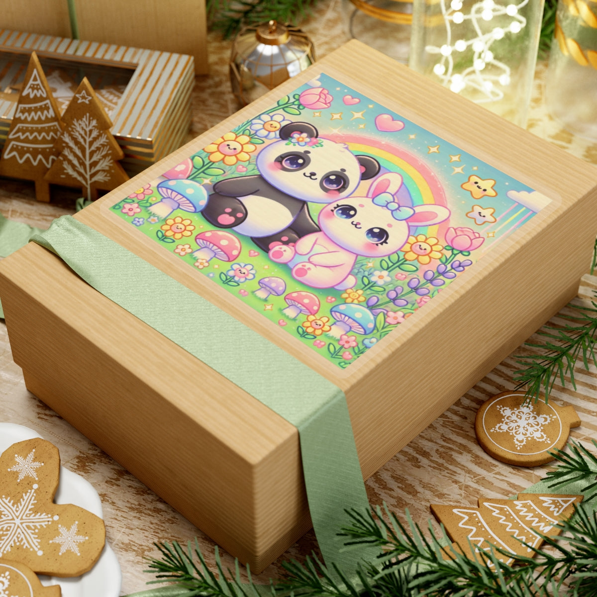 Pastel Panda and Bunny Rainbow Garden Sticker