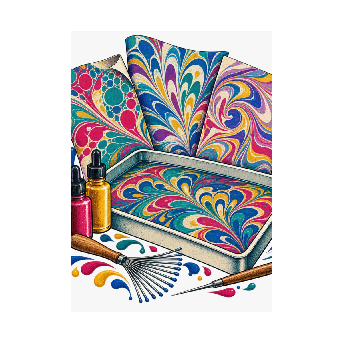 Colorful Paper Marbling Workshop Poster