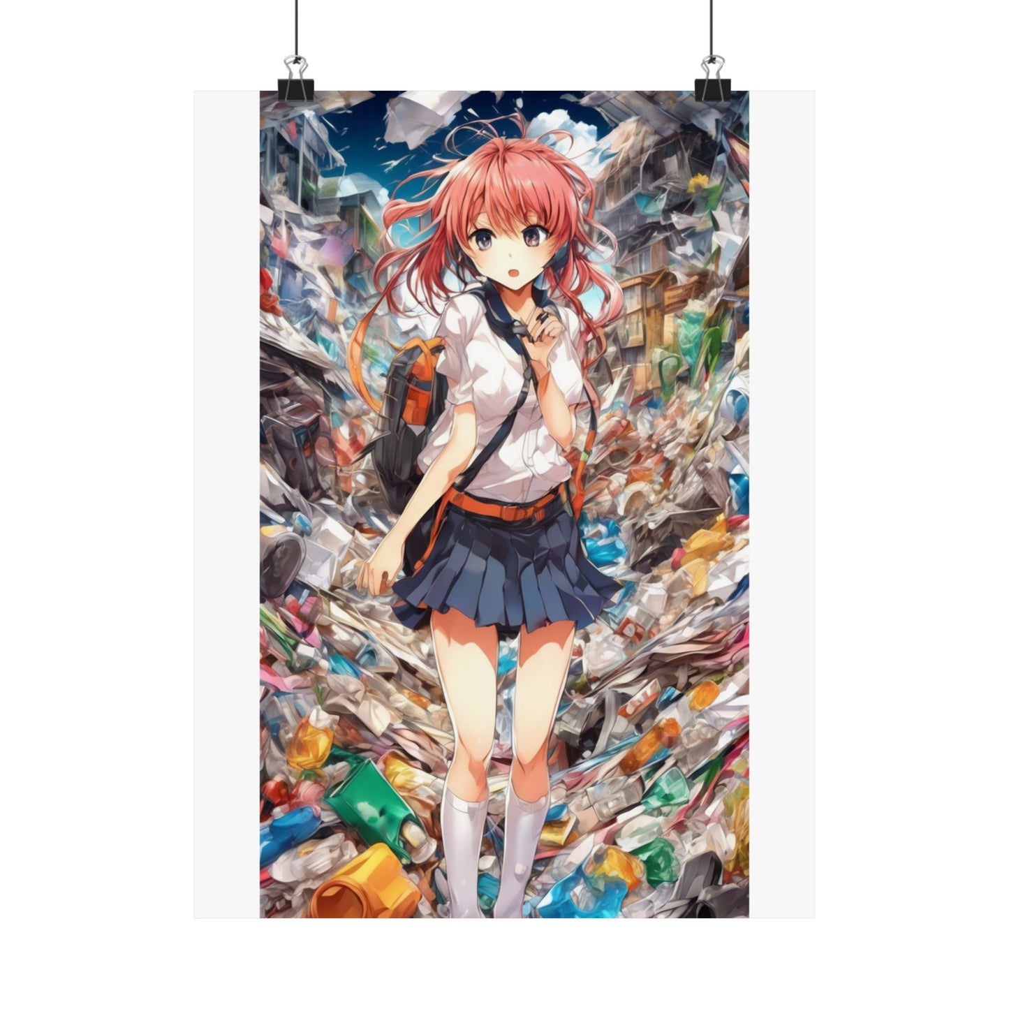 Recycling Day Anime Schoolgirl Eco Street Art Poster