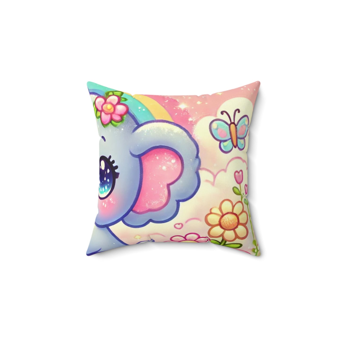Pastel Rainbow Baby Elephant Floral Decorative Pillow