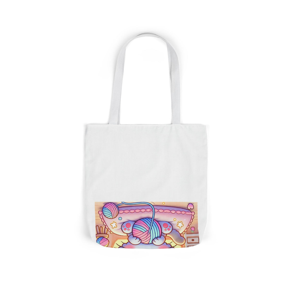 Cozy Kawaii Knitting Cat Pastel Yarn Canvas Tote Bag