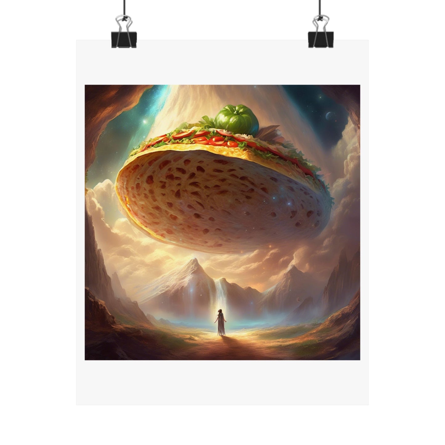 Cosmic Taco UFO Surreal Food Fantasy Art Poster