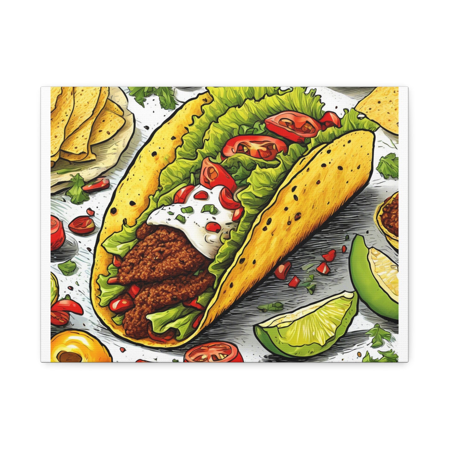Bold Taco Illustration Foodie Gift Art Canvas