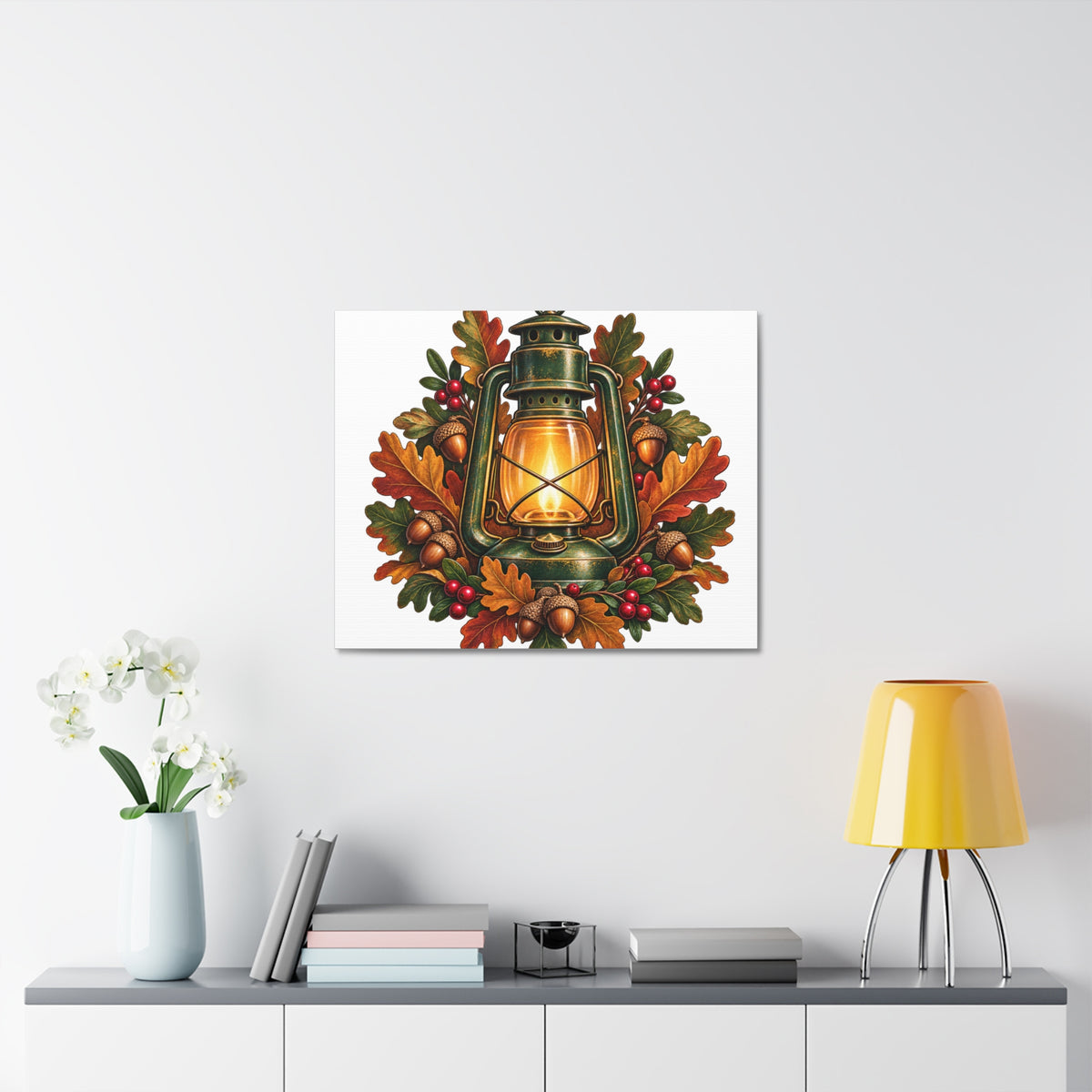 Autumn Oak Lantern and Acorns Canvas