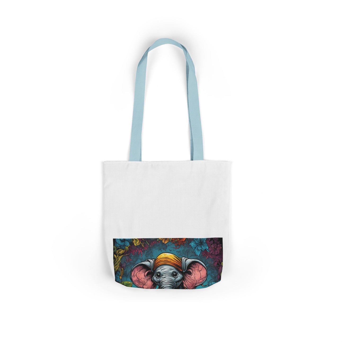 Colorful Storybook Elephant Floral Canvas Tote Bag