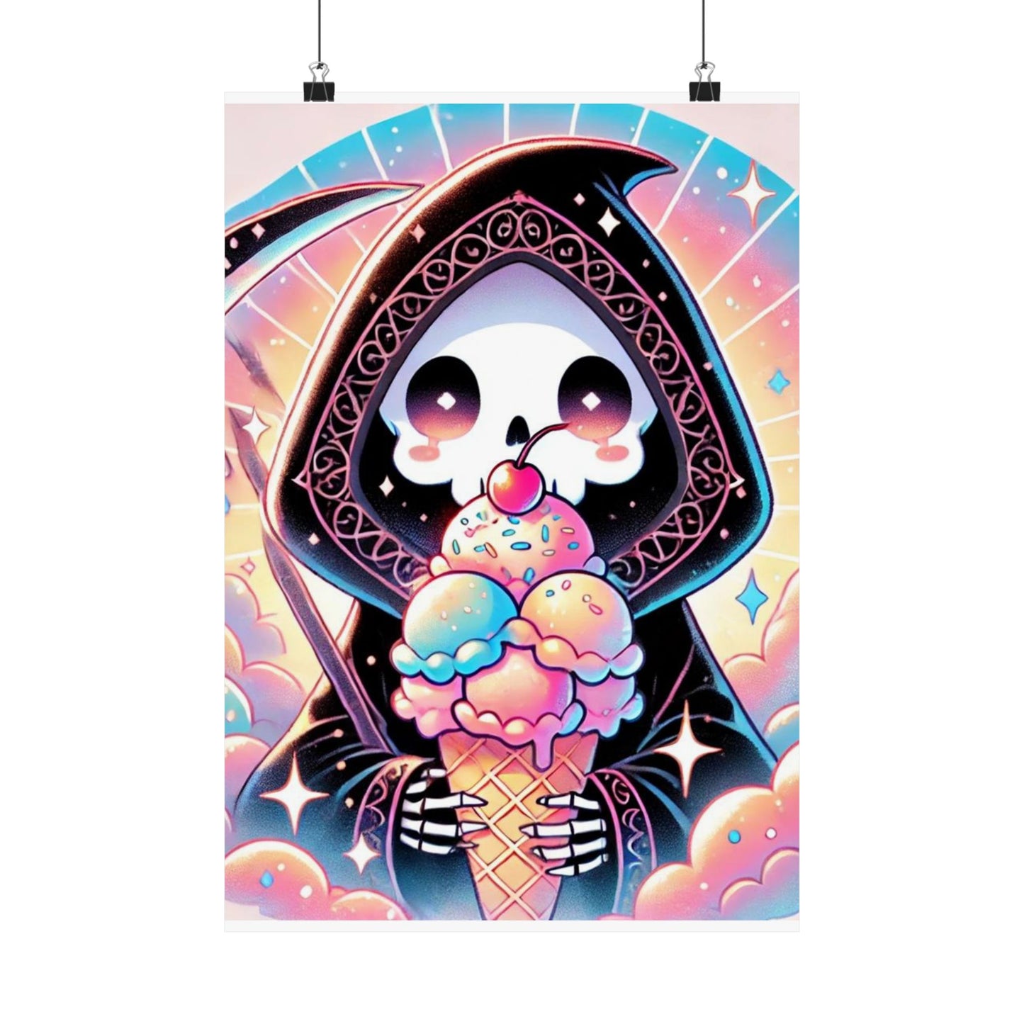 Cute Grim Reaper Ice Cream Pastel Novelty Poster