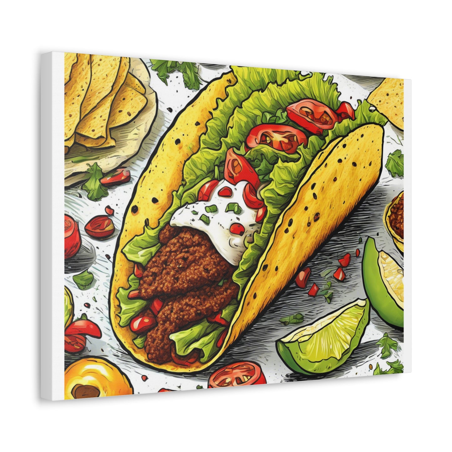 Bold Taco Illustration Foodie Gift Art Canvas