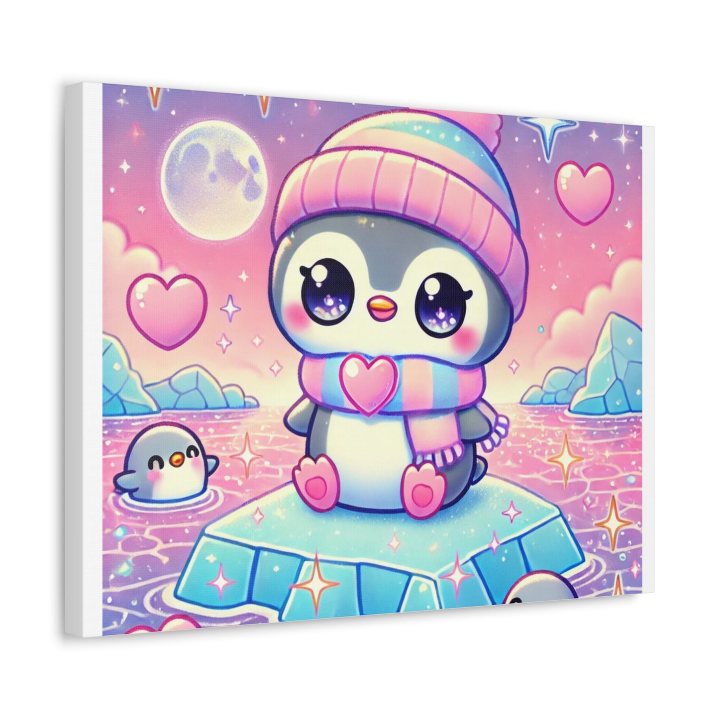 Cute Winter Penguin Ice Floe Kawaii Art Canvas
