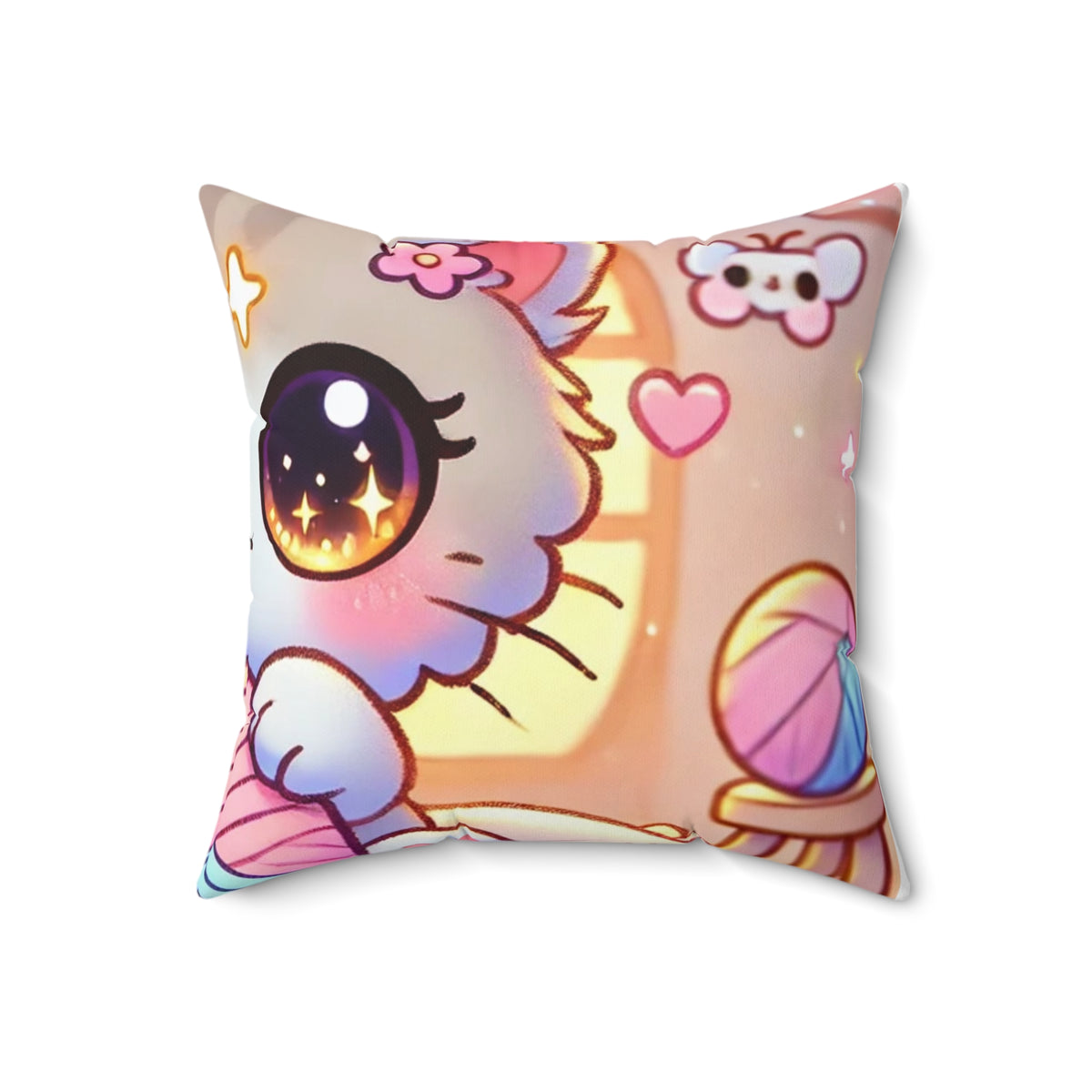 Cozy Kawaii Knitting Cat Pastel Yarn Decorative Pillow